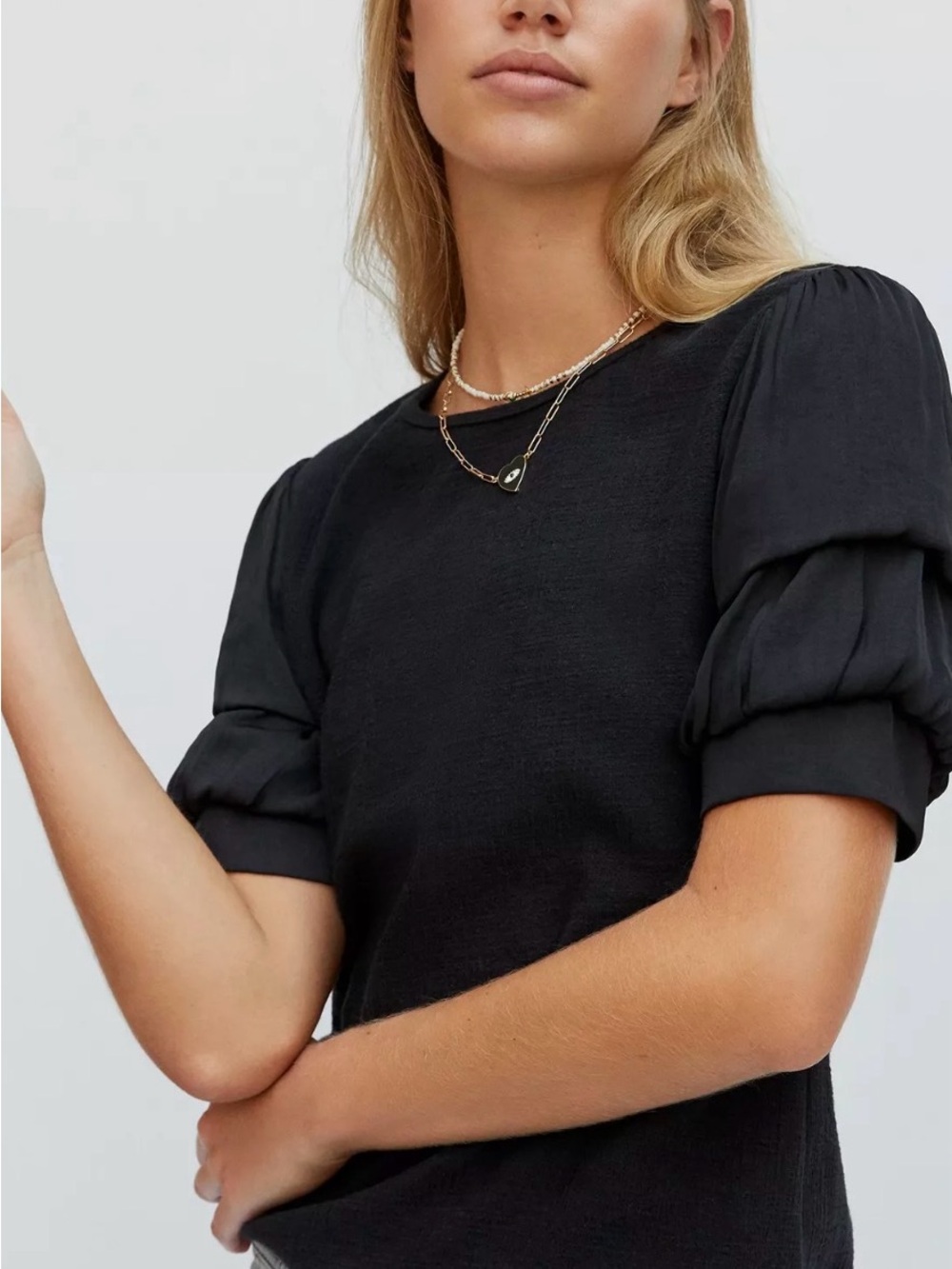 Anthropologie Current Air Katrijn Arriba Black Puff Sleeve Women's Top